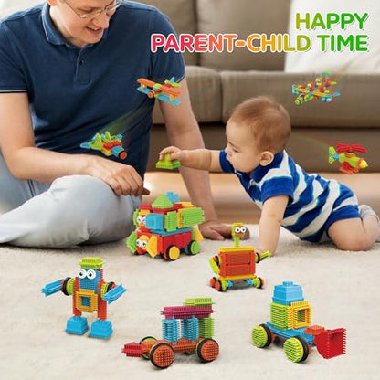 Contixo 144 pcs Bristle Shape 3D STEM Building Toys, Construction Learning Stacking Educational Block, Creativity Beyond Imagination, Inspirational, Safe & Durable, Recreational Toy for Kids Ages 3-8 - style: STEM-144pcs