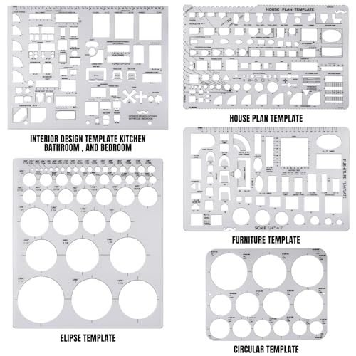 Zonon 10 Pcs Architect Scale & Geometric Drawing Template, Classic, Clear - color: Clear, style: Classic