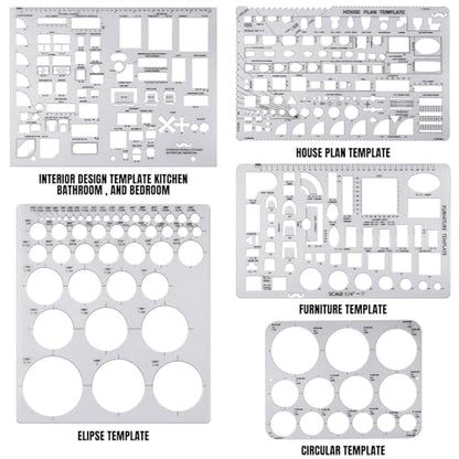 Zonon 10 Pcs Architect Scale & Geometric Drawing Template, Classic, Clear - color: Clear, style: Classic