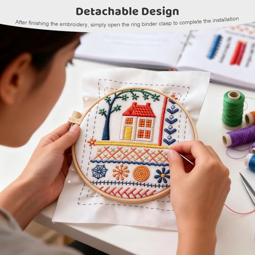 Vipxsa Embroidery Stitch Book Kit for Beginners, 138 Patterns with Embroidery Hoop & 87 PCS Tools, Portable Loose-Leaf Beginner Embroidery Kit Hand Embroidery Starter Kit for Adults DIY Craft Lovers