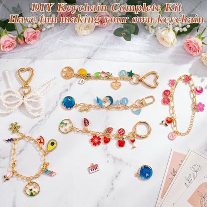569Pcs Charms Lip Gloss Keychain Making Kit, Bracelet Making Kit, DIY Bag Charm Kit with Key Chain Hooks, Jump Rings, Lobster Clasps, Charms, Chains & Tools, Jewelry Pliers, Jewelry Craft Kit Supplies