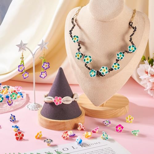 120Pcs 3D Plumeria Polymer Clay Beads Handmade Frangipani Flower Clay Beads Tropical Flower Loose Spacer Beads for DIY Hawaiian Necklace Bracelet Earring Jewelry Making - color: Plumeria Flower # 1