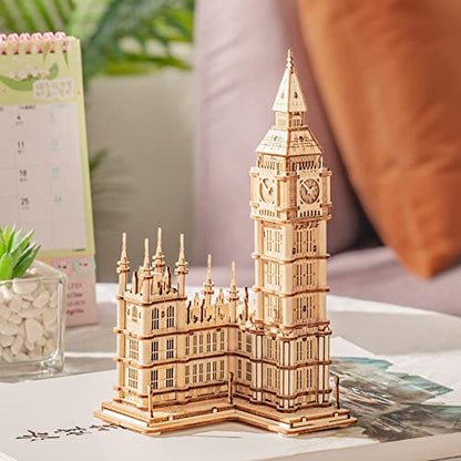 ROBOTIME 3D Puzzle for Adults Wooden Craft Kits for Teens DIY Construction Model Kit with LED Light to Build Educational Big Ben Set Toys Birthday Gifts - color: Big Ben