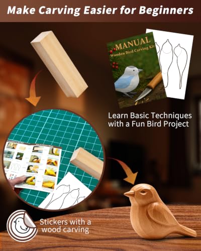 Wood Carving Hobby Kit for Adults & Teens, Beginner Whittling Craft Set - color: Brown(Bird Carving Kit)