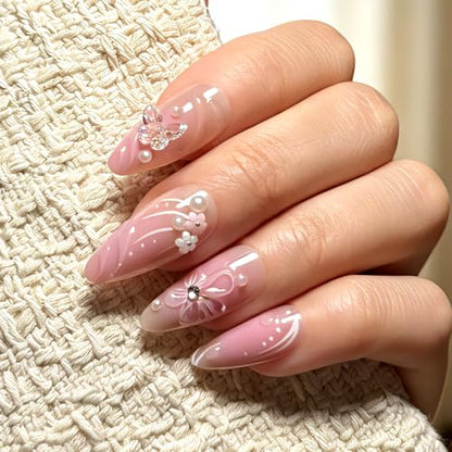 Press on Nails, 6 Packs (144 Pcs) Medium Almond Sets, Wedding French - color: Wedding French Floral