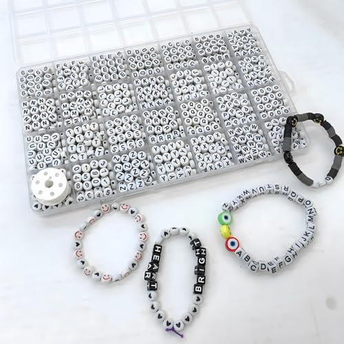 JULIMAIDONG Alphabet Beads A-Z 1350+Pcs Letter Number Hearts Bracelets Bead - color: Black
