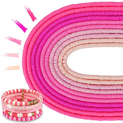 MIIIM 3600 PCS 10 Strands Clay Beads Polymer Clay Beads for Jewelry Making, Vinyl Heishi Beads 6mm for Surfer Bracelets Necklace Making (Pink) - color: Pink
