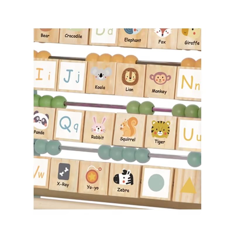Wooden Abacus for Kids Math - Counting and ABC Alphabet Learning Toy for 3 4 5 Year Old, Montessori Toys Ages 2-5, Toddler Educational Toy, 80 Beads, 26 Letters, Preschool Gift