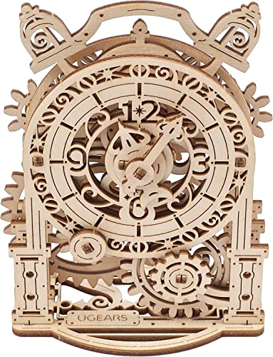 UGEARS Vintage Alarm Clock 3D Puzzle - Wooden Model Kit for Adults to Build - Mechanical Model Desk Clock Making Kit - 3D Jigsaw Puzzle Wood Toy Clock - DIY Brain Teaser Puzzle Construction Set