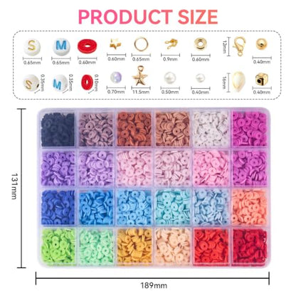 torbers 6000 Pcs Clay Beads Bracelet Making Kit, 24 Colors 6mm Flat Preppy Polymer Beads with Charms, Letter Beads and Elastic Strings, DIY Jewelry Making Set for Friendship Bracelets