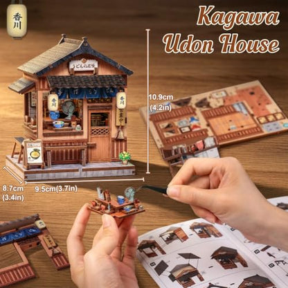 Cutefun DIY Miniature House Kit, 103 Pcs 3D Wooden Puzzle Tiny House - color: Kagawa Udon House