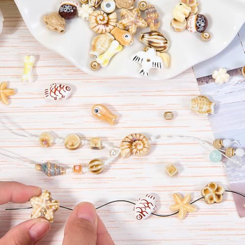 Bisque Ceramic Beads for Jewelry Making, 50Pcs - color: Bisque