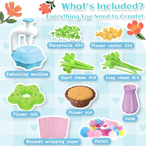 Kufanda Arts and Crafts for Kids 4-6, Toddler & Creative Fabric Flower Bouquets Toys for 4-8 Year Old Kids, for Granddaughters & Craft Lovers, Educational Fun DIY Activity Set - color: Blue