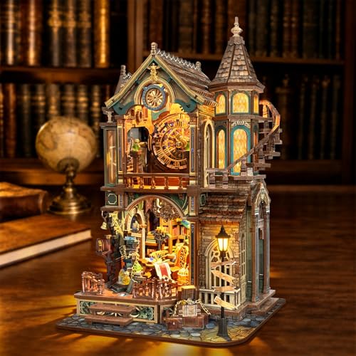 Magic Clock Tower Book Nook, Miniature Building Kit with LED Light - color: Magic Clock Tower
