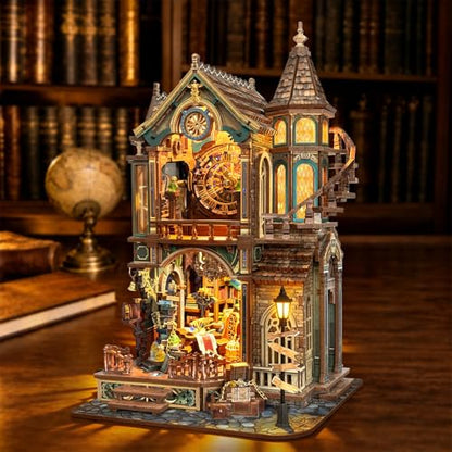Magic Clock Tower Book Nook, Miniature Building Kit with LED Light - color: Magic Clock Tower