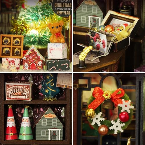 fifijoy Christmas Miniature Dollhouse Kit, DIY Dollhouse Miniature House Kit for Adults, Tiny House Kits Mini Model Building Sets with Music (Christmas Wonderland) - color: Christmas Wonderland