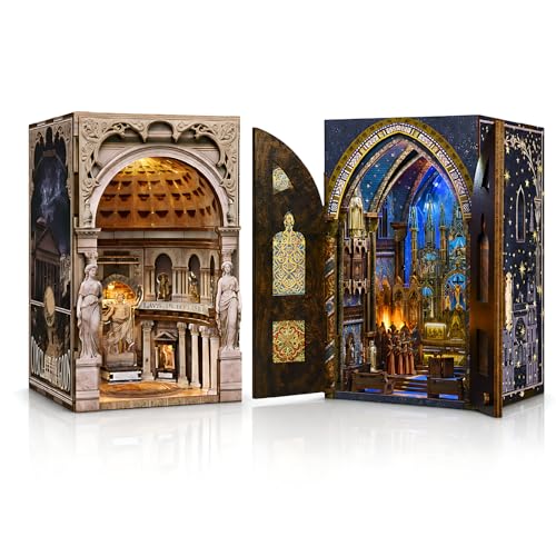 MiniCity 2-Piece Book Nook Kit Set, 3D Wooden Bookshelf Puzzle - color: Pantheon & Notre-dame Bacilica