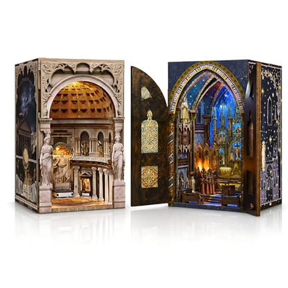 MiniCity 2-Piece Book Nook Kit Set, 3D Wooden Bookshelf Puzzle - color: Pantheon & Notre-dame Bacilica