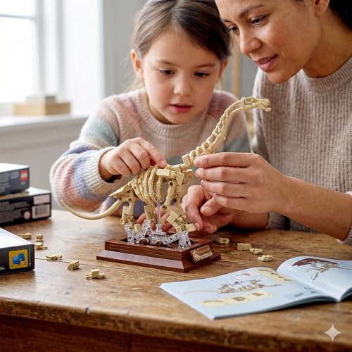 DRZYJ Brachiosaurus Dinosaur Fossil Building Set, 284Pcs Movable Brachiosaur Skeleton Model Kit with Museum Display Stand, Educational Giant Sauropod Toy for Kids 8+, Gift for Dinosaur Lovers - style: Brachiosaurus