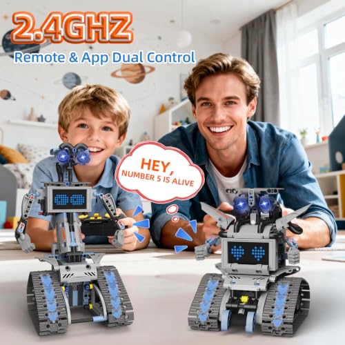 5 in 1 Johnny 5 Robot Building Kit, STEM Robot Building Set with APP & 2.4GHz Remote Control, Technic Transformable RC Robotics Toys for Kids Boys Age 6 7 8 9 10 11 12+, Birthday Gifts