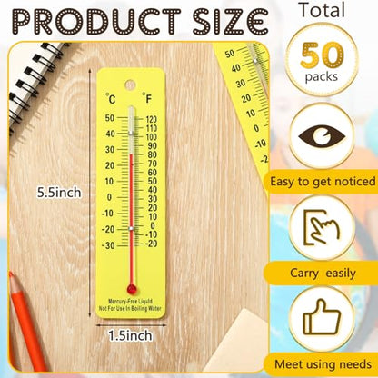 Maitys 50 Pcs Science Thermometers Mercury Free Student School Supplies Boiling Point Dual Scale Thermometers for Classroom Teaching Tools (Yellow) - color: Yellow