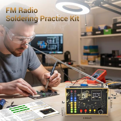 ICSTATION FM Radio Kit, DIY Soldering Project Radio with LED Spectrum FM 88-108MHz Soldering Practice Kit Type-C Powered Classic Retro Radio Kits DIY Electronic Kit for STEM Education Ages 15+