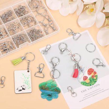PAXCOO 300PCS Keychain Making Kit, Keychain Craft Supplies Including Key Chain Clips, Lanyard Snap Hooks, Key Rings and Jump Rings for Key Chain Making, Purse Making, Lanyard Making - color: Silver