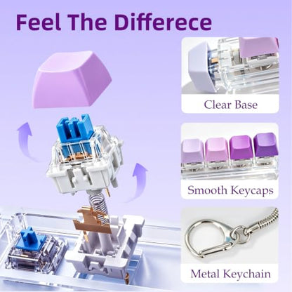Keyboard Fidget Toy, 5-in-1 Decompression Button Clicker Keychain with Glowing LED, Portable Tactile Sensory Toy, Christmas Stocking Stuffers Gift for Adults Teens, Stress Relief ASMR (Purple) - color: Purple