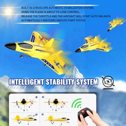 F-22 Raptor 2.4GHz RTF RC Plane 6-Axis Gyro Easy Flying For Kids Beginners - color: Yellow Kf803