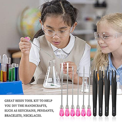 11 Pcs Silicone Resin Mold Tools Set Stirring Needle Spoon Tool Tweezers Precision Kit, Anti-Static Electronics Tweezers Set for Resin Art Crafts,Jewelry Making,DIY Epoxy Casting Molds(Rose Red) - color: Rose Red & Black