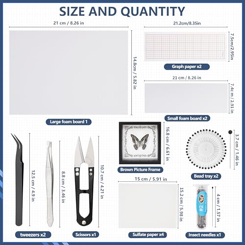 Insect Specimen Tools Kit - EVA Foam Pinning Board, Coordinate Paper, Wings Pressing Paper, Insect Pins & Butterfly Pins, Complete Entomology Kit for Beginners (Black Display Case Box Kit) - size: Black Display Case Box Kit