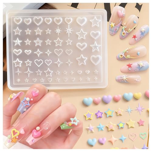 Cute Star & Heart Silicone Nail Molds Kit - 3D Charms for Gel/Acrylic