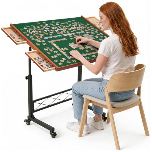 JoyBerri Jigsaw Puzzle Table with Drawers – Adjustable Height, All Ages - style: Green