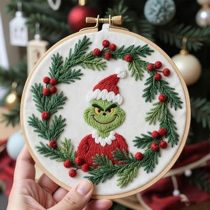 BBLYBD Christmas Embroidery Kit, 1 Set Cross Stitch Craft Kit for Beginners with Pre-Printed Embroidery Fabric, Hoop, Step-by-Step Instruction, Color Threads & Needles (Christmas-1 Set) - color: Christmas-1 Set