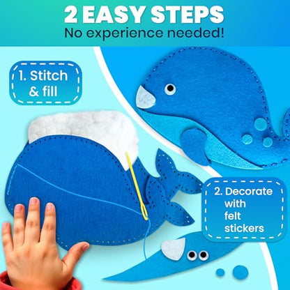Sewing Kit for Kids Ages 4-8 - 12 Beginner DIY Kids Sewing Crafts Ages 5-8 - color: 4.0 Sea