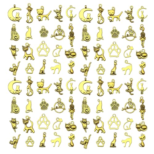 WOCRAFT 60pcs Antique Gold Cat Bracelet Charms for Jewelry Making Sets DIY Necklace Bracelet Keychain Crafting Charms Kit Craft Supplies (SN840) - color: Antique Gold, size: Cat Charms