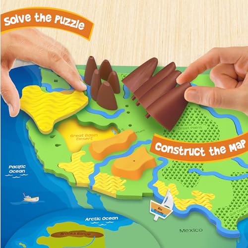 Imagimake Mapology Physical Features of USA, Geography Game for Kid Age 8+ - style: Physical Features of USA