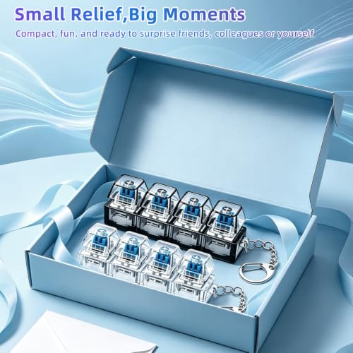2 PCS Keyboard Fidget Toy, Decompression Button Clicker Keychain with Glowing LED, Portable Tactile Sensory Toys, Stocking Stuffers for Stress Relief, Autism, ASMR, Adults, Teens - color: Black+clear
