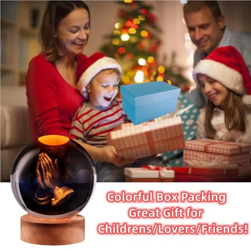 3D Hands Crystal Ball Lamp with Remote Control, 3.15 inch Prayer Crystal Night Light with Wooden Base 16 Colors Change, Glass Pray Figurine Lamp Gift for Girls Boys Wife Mom (Hands) - color: Hands