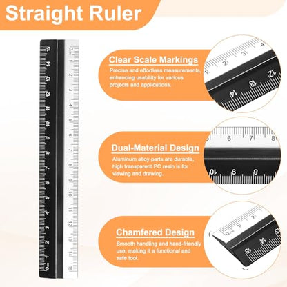 HARFINGTON Folding and Straight Ruler Kit 30/15cm Metric Aluminum Alloy Plastic Protractor Foldable Angle Ruler for Home Classroom Office, Black/Blue-Gray - color: Blue-Gray