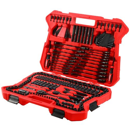 STARWORK TRUE MECHANIC 303-Piece Mechanics Tool Set, 120-Tooth Ratcheting Wrench Set, 1/4", 3/8", 1/2" Drive, Professional, SAE/Metric - color: Red