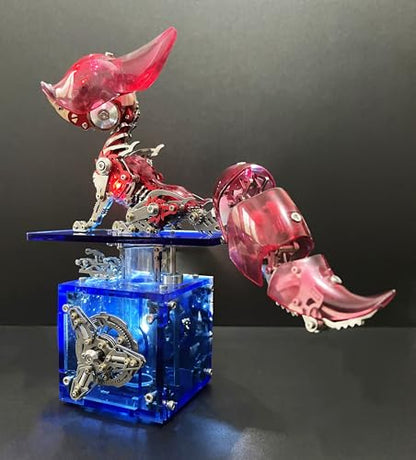 Mechanical Fox Model Kit | 3D Metal Puzzle for Adults | Articulated Alloy and Steel Construction | Movable Joints | LED Light | DIY Assembly Model | Display Ornament and Gift (Red) - color: Red
