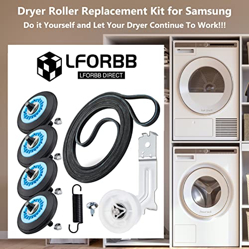 【Upgraded】Dryer Roller Replacement Part for Samsung DV42H5000EWA3 DV45H7000EWA2 DV48H7400EWA2 DV42H5200EPA3 DV40J3000EWA2, DC97-16782A Dryer Roller DC93-00634A Idler Pulley 6602-001655 Dryer Belt Kit