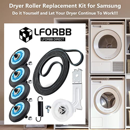 【Upgraded】Dryer Roller Replacement Part for Samsung DV42H5000EWA3 DV45H7000EWA2 DV48H7400EWA2 DV42H5200EPA3 DV40J3000EWA2, DC97-16782A Dryer Roller DC93-00634A Idler Pulley 6602-001655 Dryer Belt Kit