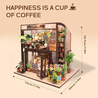 Flever Dollhouse Miniature DIY House Kit Creative Room with Furniture for Romantic Valentine's Gift(Time of Coffee) - color: Time of Coffee