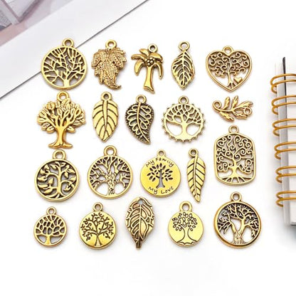 WOCRAFT 60pcs Antique Gold Tree Leaf Charms Bracelet Charms for Jewelry Making Sets DIY Necklace Bracelet Keychain Crafting Charms Kit Craft Supplies (SN888) - color: Antique Gold, size: Tree Leaf Charms
