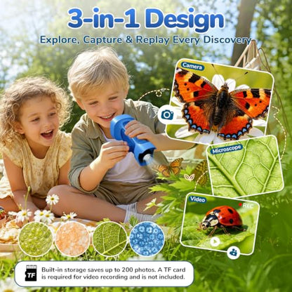 1000X Handheld Digital Microscope for Kids with 2.4" IPS Screen (Blue) - color: Blue