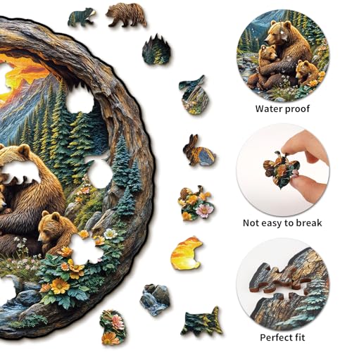 KAAYEE Wooden Puzzles Adults, Brown Bear Embrace Jigsaw Puzzle 11.3 * 11in - color: 3d Bear Embrace, size: Medium