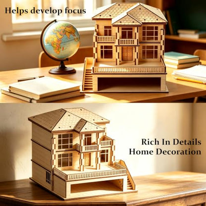 3D Wooden Puzzle for Adults DIY Miniature House Building kit Three Layer - color: Garden Wood Color 03