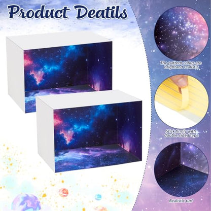 AmazingSpark 2 Set Galaxy Diorama Box and Space Sticker Decor, Solar System Diorama Project Supplies Set, Cardboard Display Case Kit & Space Sticker with Double Sided Tapes for DIY Crafts - style: Galaxy,Cube